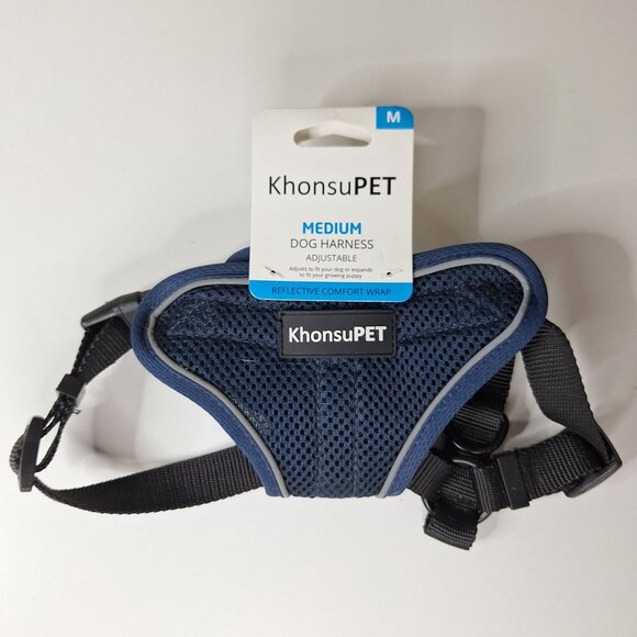 Medium Dog Harness Adjustable Reflective Comfort Wrap Small Breeds Neck Blue - Picture 1 of 6